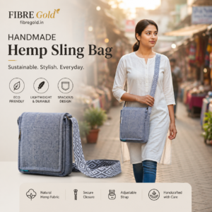Fibre Gold Handmade Hemp Sling Bag | Eco-Friendly Crossbody Shoulder Bag (Grey)
