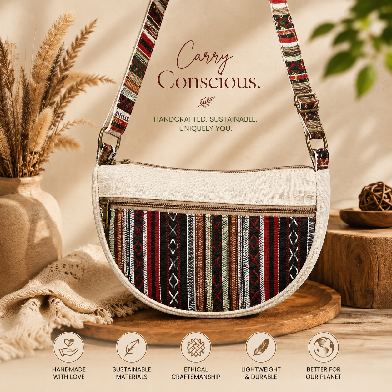 Fibre Gold Unisex Himalayan Hemp Side Bag | Eco-Friendly Hemp Crossbody Sling Bag - Image 6