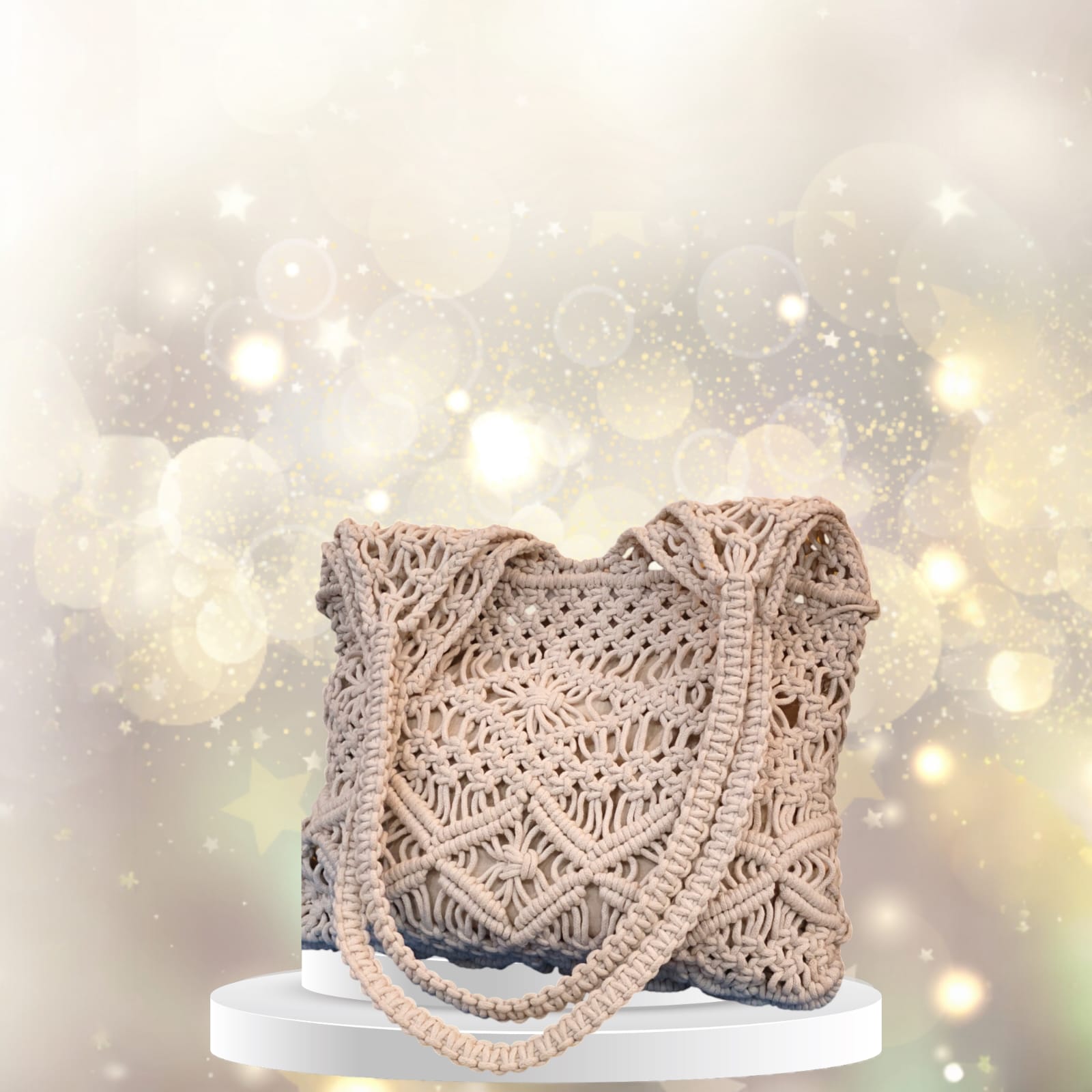 FIBERGOLD Handcrafted Tote Bag for Women Beige - Image 6