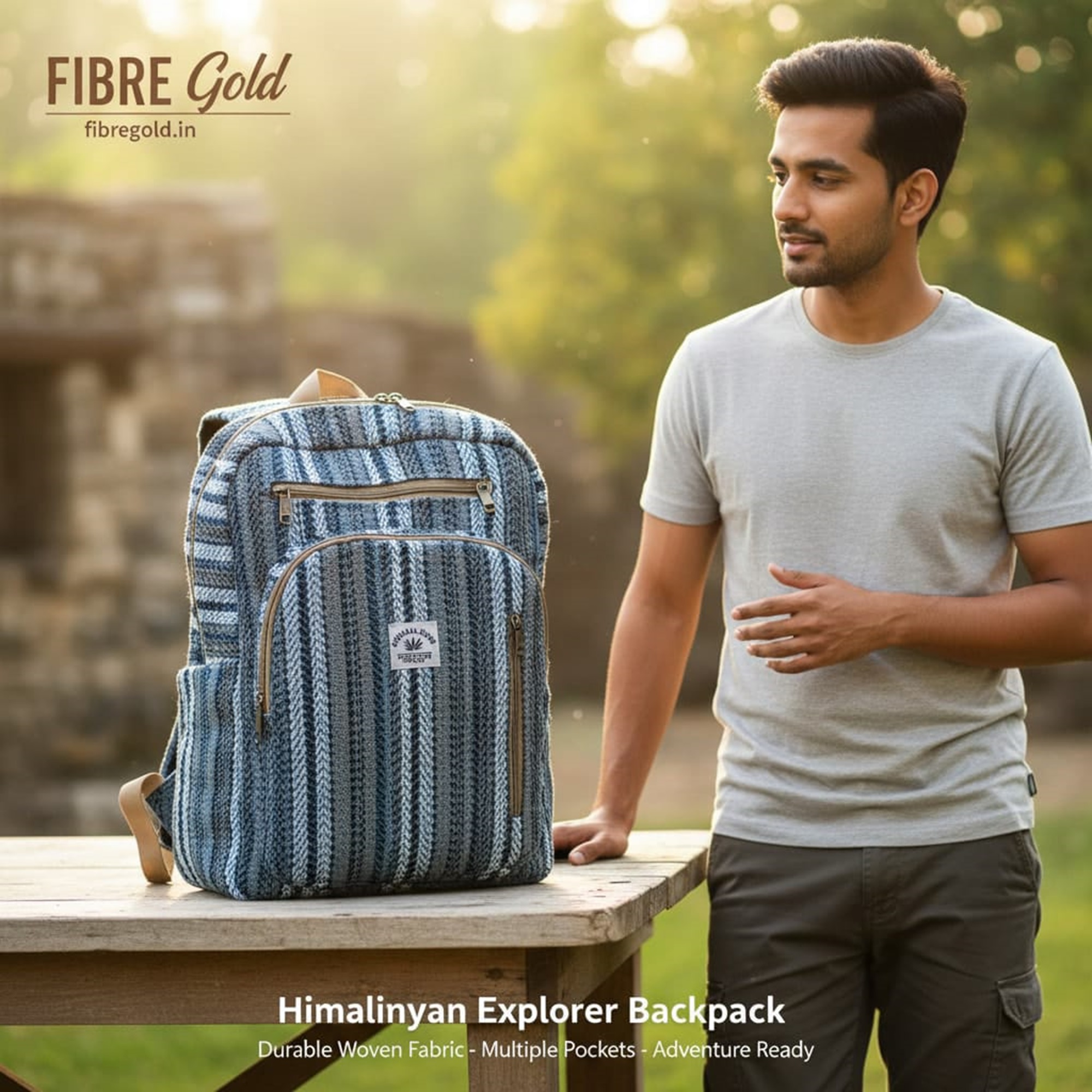 Fibre Gold Hemp Backpack | Premium Handmade Backpack for Office, College & Travel