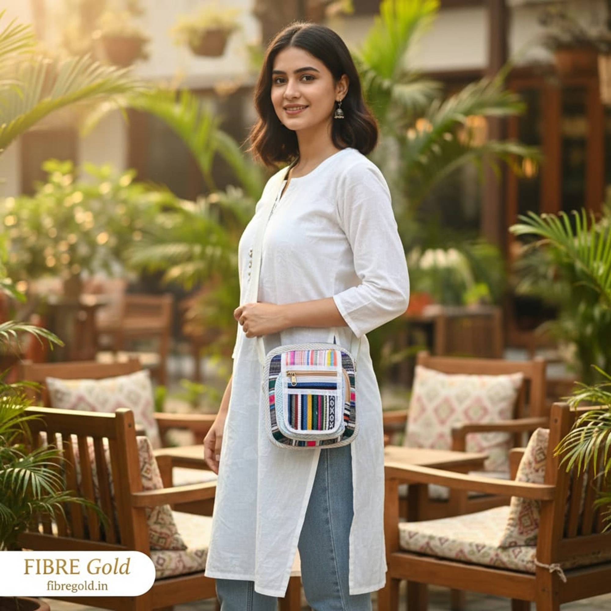Fibre Gold Handmade Boho Hemp Crossbody Bag | Eco-Friendly Ethnic Sling Bag