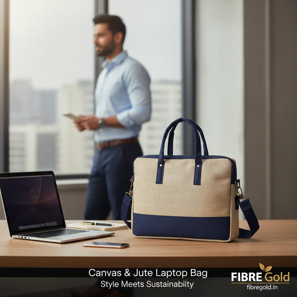Fibre Gold Premium Jute Laptop Bag | Stylish Office Bag for Men & Women - Image 2