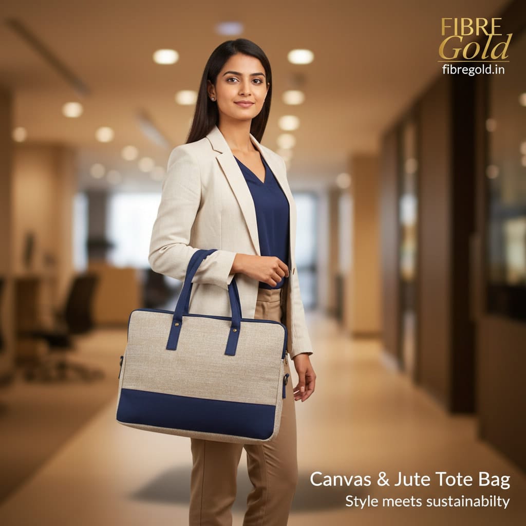 Fibre Gold Premium Jute Laptop Bag | Stylish Office Bag for Men & Women - Image 3