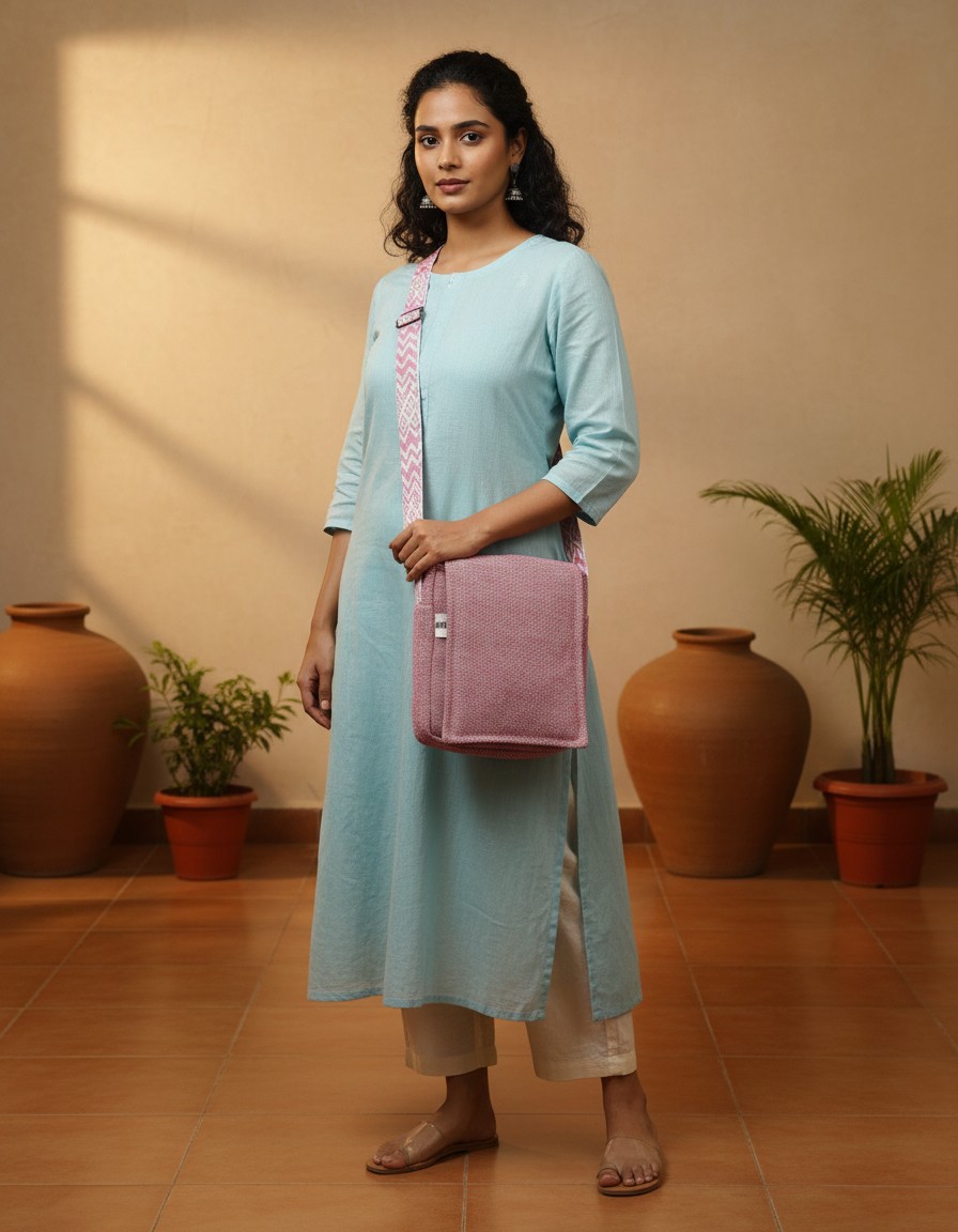 Fibre Gold Handmade Pink Hemp Sling Bag | Eco-Friendly Crossbody Shoulder Bag - Image 6