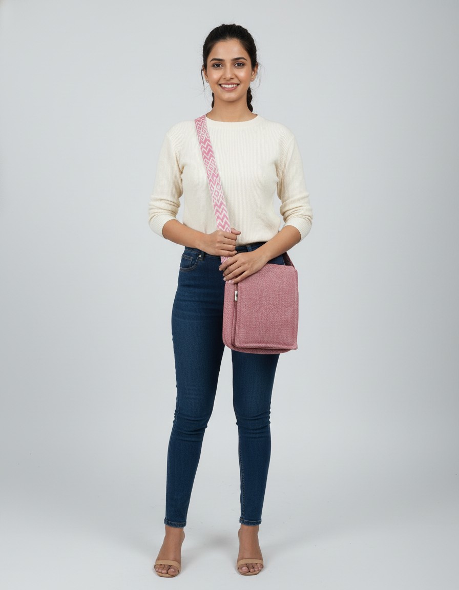 Fibre Gold Handmade Pink Hemp Sling Bag | Eco-Friendly Crossbody Shoulder Bag - Image 7