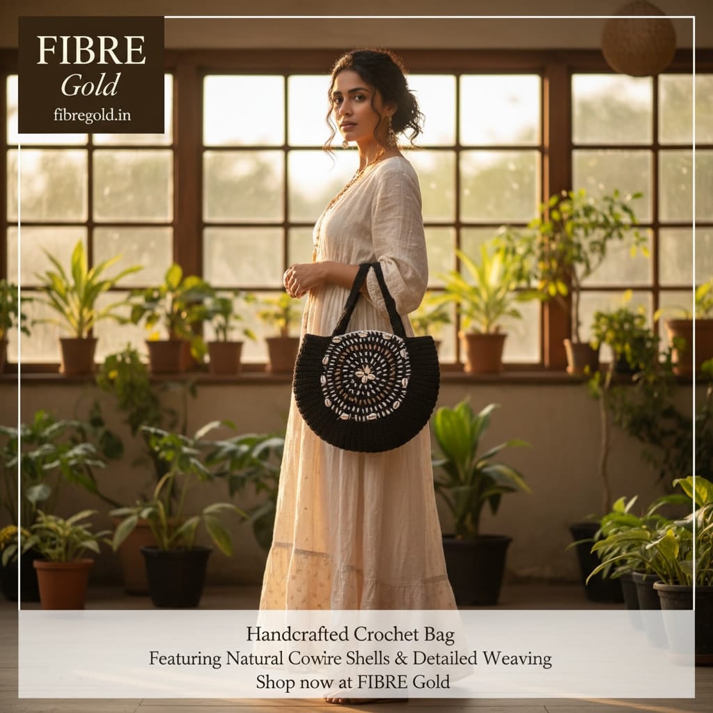 Fibre Gold Handcrafted Crochet Tote Bag (Black)