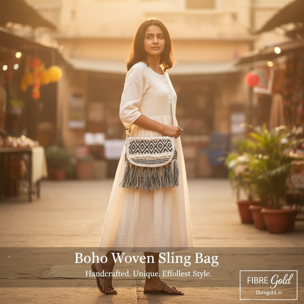 Fibre Gold Handmade Boho Embroidered Sling Bag for Women - Image 3