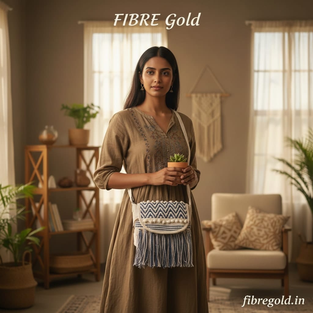 Fibre Gold Handmade Boho Embroidered Sling Bag for Women