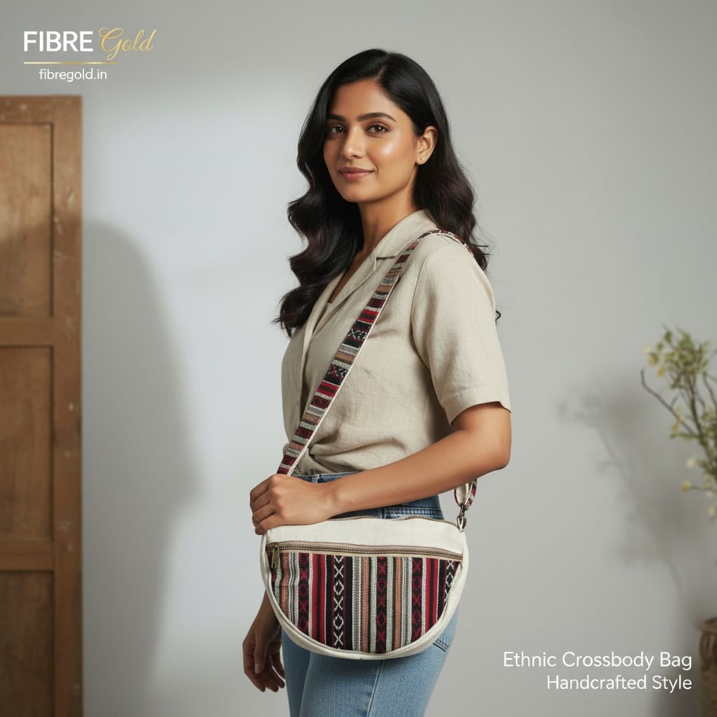 Fibre Gold Unisex Himalayan Hemp Side Bag | Eco-Friendly Hemp Crossbody Sling Bag - Image 2