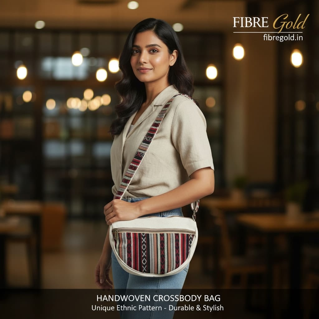 Fibre Gold Unisex Himalayan Hemp Side Bag | Eco-Friendly Hemp Crossbody Sling Bag - Image 3