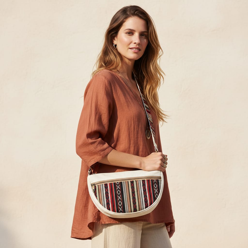 Fibre Gold Unisex Himalayan Hemp Side Bag | Eco-Friendly Hemp Crossbody Sling Bag - Image 5