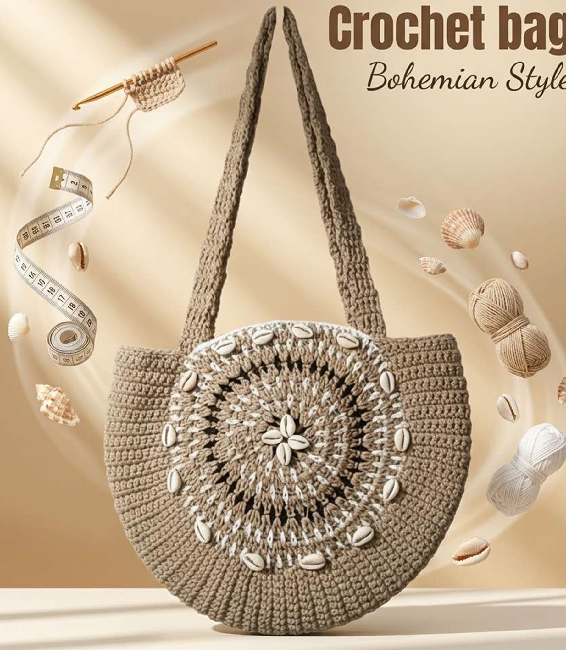 Fibre Gold Handcrafted Crochet Tote Bag (Beige)