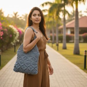 Fibre Gold Handcrafted Tote Bag for Women Grey